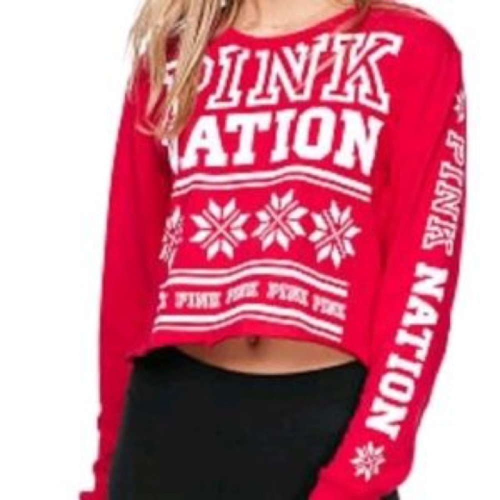 PINK Victoria’s Secret PINK Nation Holiday Long Sleeve Crop Top - Picture 7 of 8